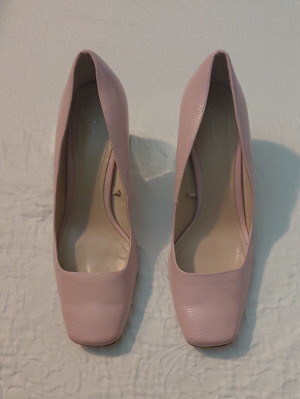 Zara Woman Women's Pink Leather Square-Toe Silver Block Heel Slip On Shoes 41/10